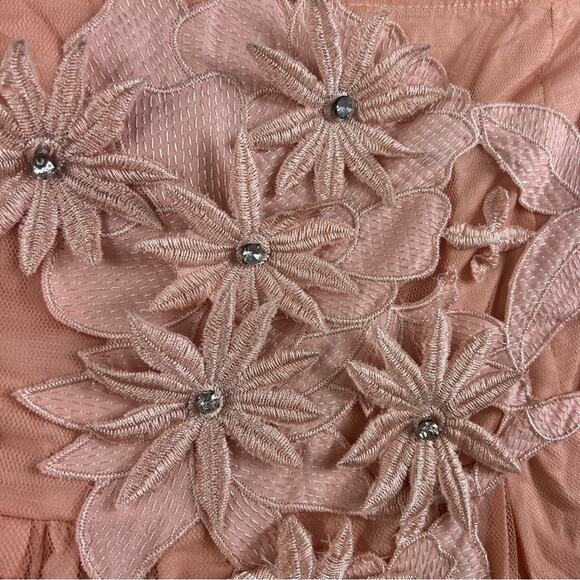 RYU New Strapless 3D Floral Applique Rhinestone Mini Dress Large Mesh Fairy - Picture 4 of 14